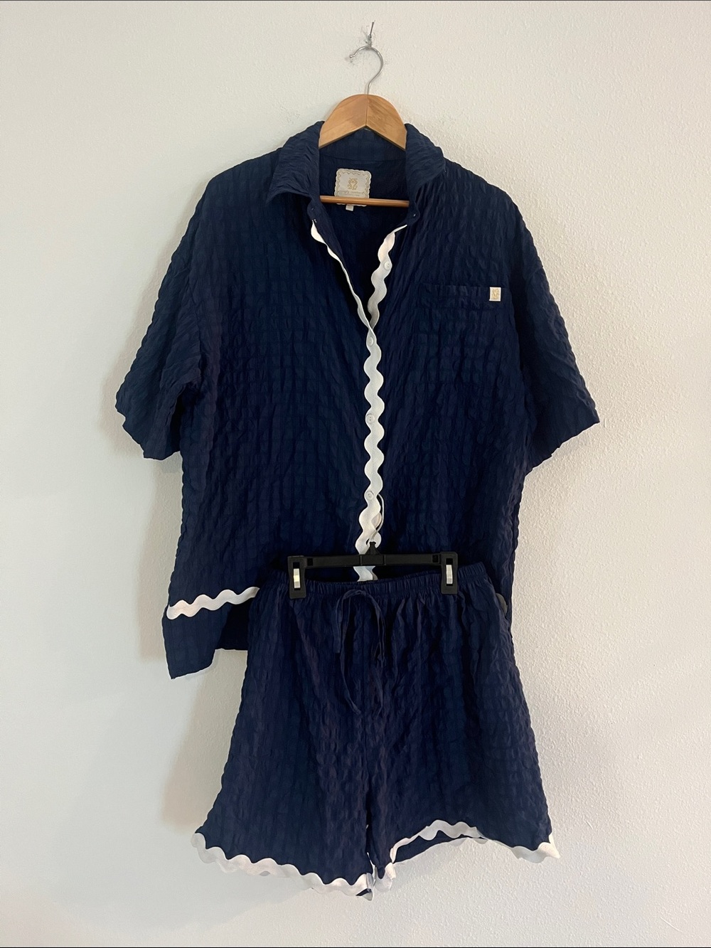 Simply Southern Blue Textured Scallop Hem Shorts Set
